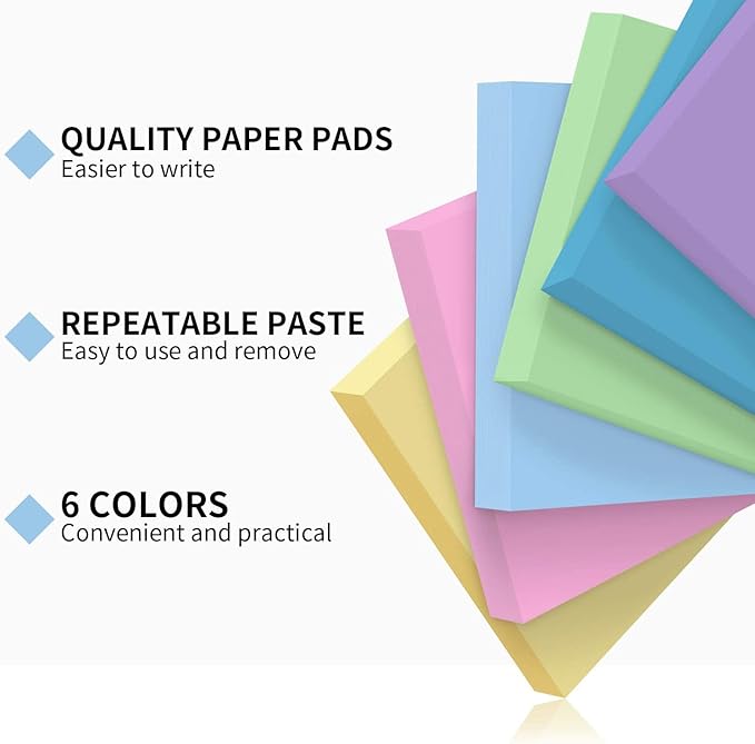 MyLifeUNIT Sticky Notes 3x3, Bulk Pack 108 Note Pads 10800 Sheets for Daily Reminder, Self-Stick Notes with 6 Assorted Colors for Office School Home Notebook Supplies
