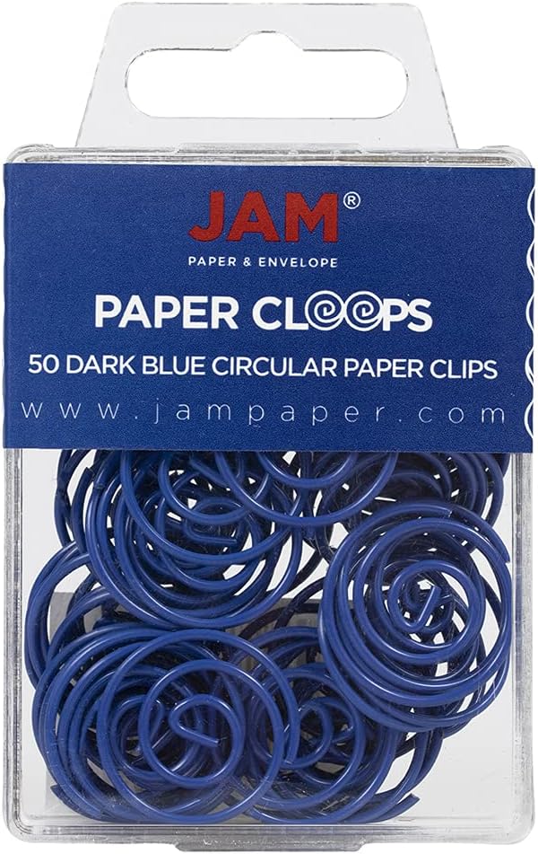 JAM PAPER Circular Paper Clips - Round Paperclips - Dark Blue - 50/Pack