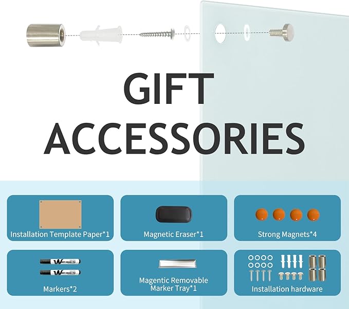 Glass Whiteboard 36 * 72Inches Magnetic Wall Mounted Glass Whiteboard, Large Frameless Glass White Board for Wall Office, Home & School