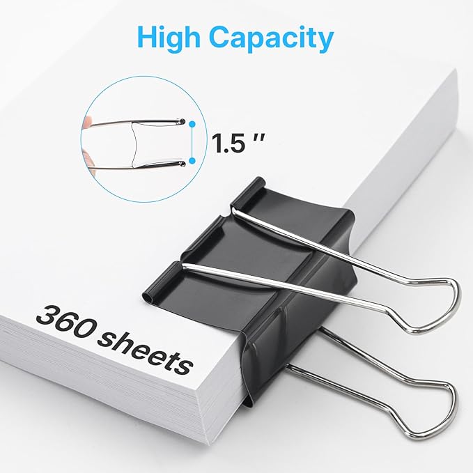 OWLKELA 3 Inch (6 Pcs) Jumbo Binder Clips, Extra Large Black Paper Clamps for Home, School and Office Supplies