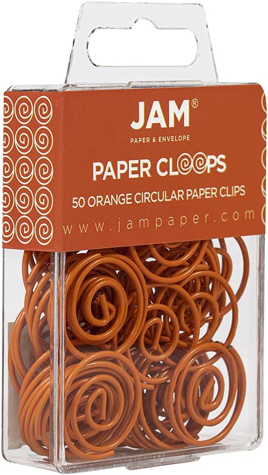 JAM PAPER Circular Paper Clips - Round Paperclips - Orange - 50/Pack