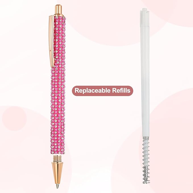 PATIKIL Rhinestone Metal Ballpoint Pen, 4 Pack Crystal Pearl Pens Black Ink 1.0mm Point Sparkly for Women Gift Office Note Taking Journaling, Rose Red