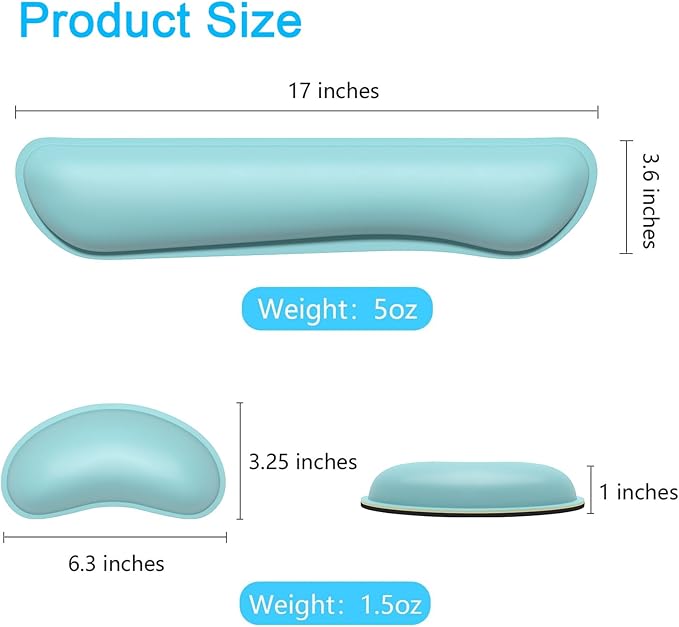 Dapesuom Keyboard Wrist Rest Set, Cute PU Leather Wrist Cushion for Computer Keyboard and Mousepad, Memory Foam Mouse Pad Rests Support with Non-Slip Base for Typing Pain Relief, Pale Robin Egg Blue