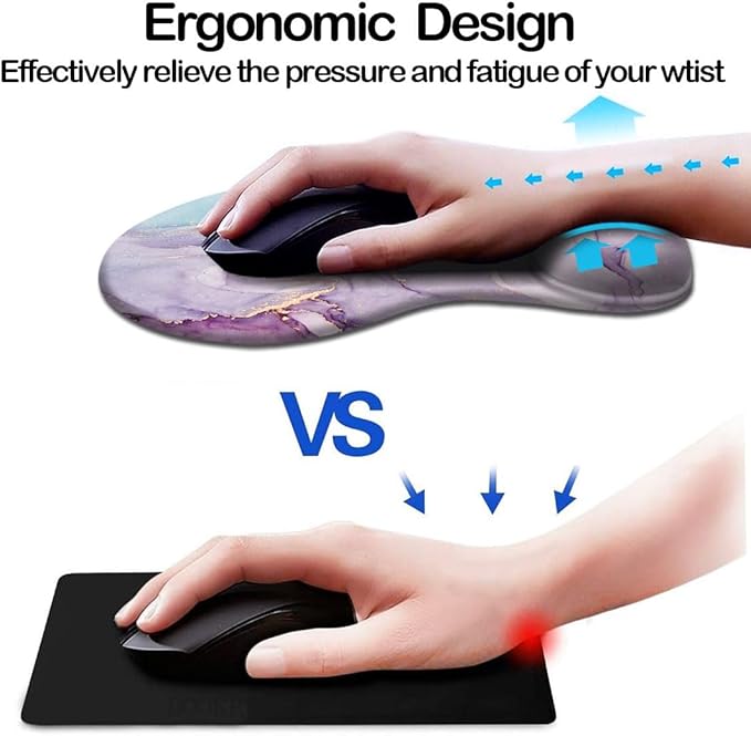 DOOKE Ergonomic Mouse Pad with Wrist Support and Coaster,Mouse Pads with Non-Slip PU Base for Home Office Working Studying Easy Typing & Pain Relief Purple Marbling