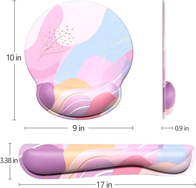 Dapesuom Keyboard Wrist Rest and Mouse Pad with Wrist Support, Cute Memory Foam Cushion for Keyboard and Mouse Set, Ergonomic Pad Rests with Non Slip Base for Easy Typing & Pain Relief, Colorful Art