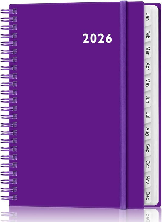 2026 Planner - Weekly and Monthly Calendar Planner from Jan 2026 - Dec 2026, Planner 2026 Spiral Bound with 12 Monthly Tabs, Inner Pocket, Perfect for School Office Supplies, 6.4" x 8.5", Purple-C