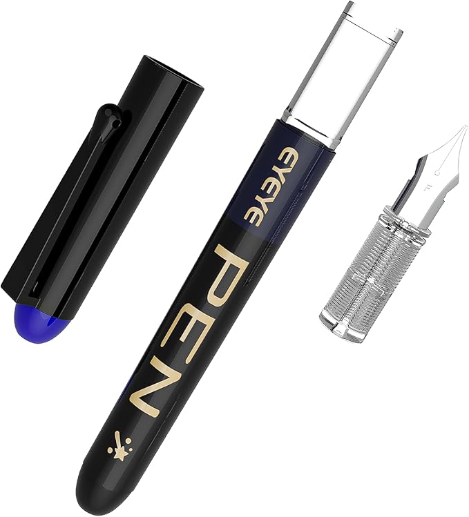 EYEYE Fountain Pens for Writing, 8 Pack Blue Fine Point Pens Disposable Fountain Pens Stainless Steel Nib, Smooth Writing for Journaling, Drafting, Sketching, Doodling & Office Supplies