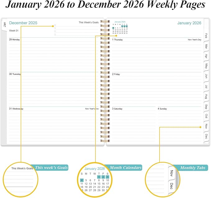 2026 Planner - Weekly Monthly Planner 2026 from January 2026 to December 2026 with 12 Monthly Tabs, Flexible Cover, Inner Pocket, 8.5" x 11", Rose Floral