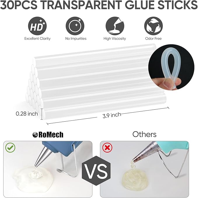 ROMECH 20W Mini Hot Glue Gun with 30 Glue Sticks Set, Fast Preheating Hot Glue Gun Kit Heavy Duty Gluegun for Craft, DIY, Repairs (Blue)