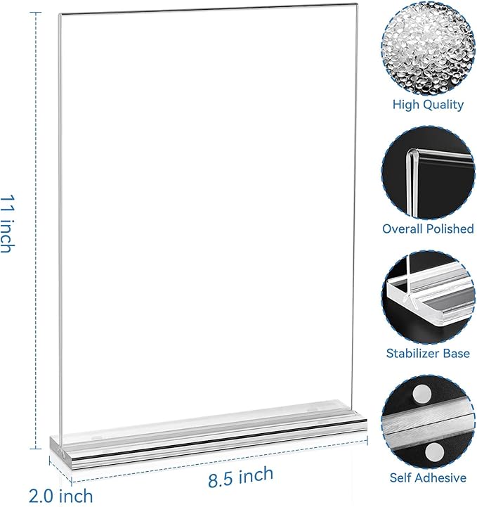 EHWINE 6 Pack 8.5 x 11 Acrylic Sign Holder, Clear Signs Display Holder Double-Sided Stand up Table Top Sign Holders Flyer Stand Frames Suitable for Office Business Store Hotels Party(Provide Non-slip Mats)