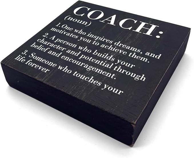 HTBIG Inspirational Coach Noun Coach Gifts Desk Decor Wooden Box Sign Rustic Black Wood Block Plaque Box Sign for Coach Mentor Trainer Tutor Home Office Desk Shelf Table Decoration Coach send friends