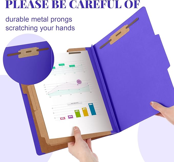 Skyygemm 12 Pcs Classification Folders Letter Size, 3 Divider Pressboard File Folder with Fasteners, Expanding File Organizer Bulk for Teachers, Clergy, Office, Church, Christmas Donations (Purple)