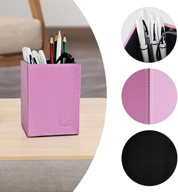 Pen Pencil Holder Cup Container PU Leather Desk Organizer Stand Decor Brush Scissor Holder Decoration Office Desk Home School