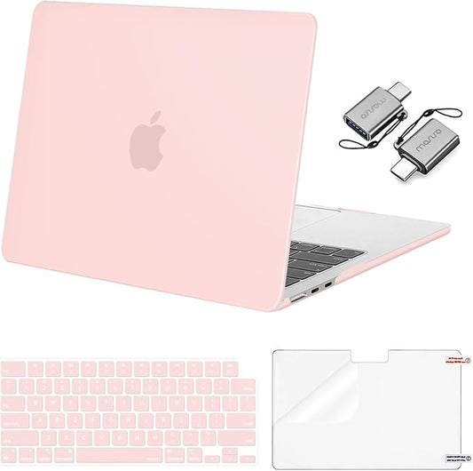MOSISO Compatible with MacBook Air 13 inch Case 2025 2024 2023 2022 M4 A3240 M3 A3113 M2 A2681, Plastic Hard Shell&Keyboard Cover&Screen Film&Type C for MacBook Air 13.6 inch Case, Chalk Pink