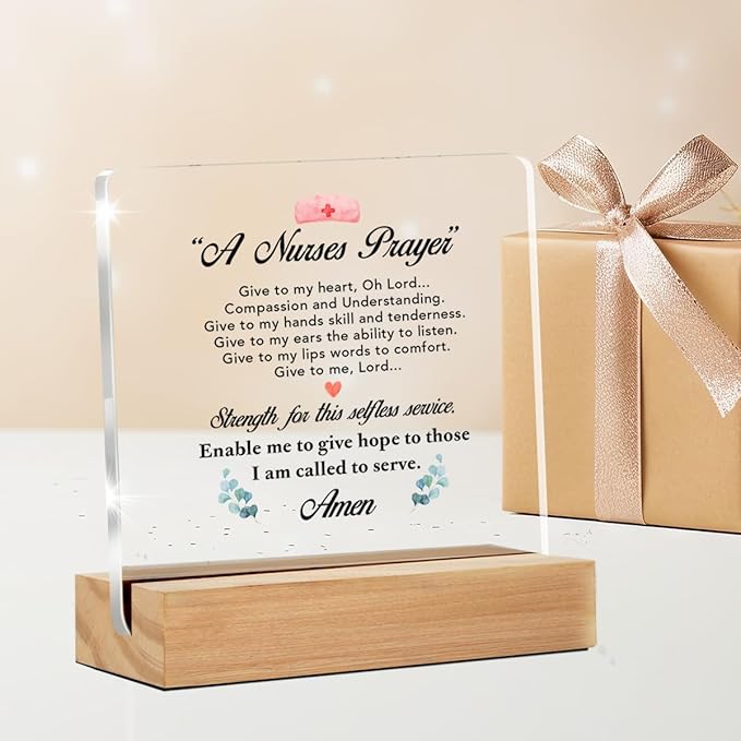 Nurse Gifts for Women, Inspirational Gifts for School Nurses Nursing Assistants RN Nurse Student, Nurse's Prayer Clear Acrylic Sign for Home Office Decor, 4 x 4 Inches