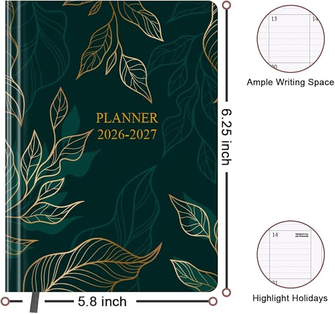 Planner 2026-2027 - 18 Months (Jan 2026 - Jun 2027) Agenda Planner 5.8" x 8.5", 2026-2027 Weekly & Monthly Planners with Hard Cover, Leaf