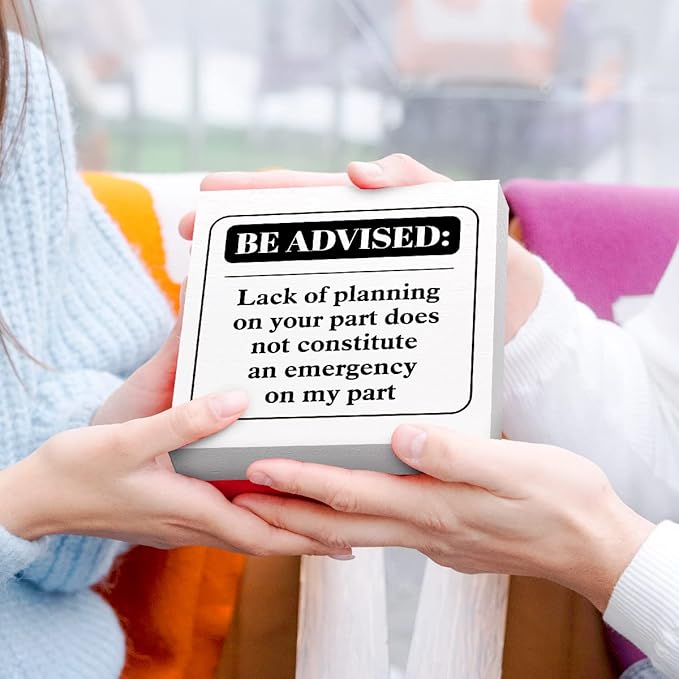 Lack of Planning On Your Part Sign Wood Block,Funny Office Desk Signs Wood Box for Cubicle Tabletop Desk Decor,Office Gifts for Coworker 5"L x 5"W x 1.1"H