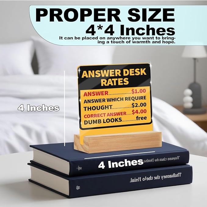 Funny Team Office Gifts, Answer Desk Rates Funny Acrylic Sign With Wooden Stand, Gag Fun Gifts for Coworker Employee Boss, Office Sign Tabletop Decor Desk Accessories Christmas Birthday Gift