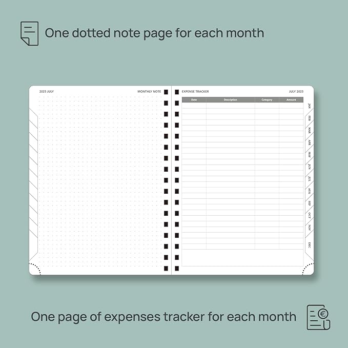 POPRUN Monthly Planner 2025-2026 Spiral Bound (6.5"x 8.5") 18 Months Calendar (Jul 2025 - Dec 2026) - 4 Pages per Month with Monthly Expense & Notes, Sunday Start, Leather Cover - Brown