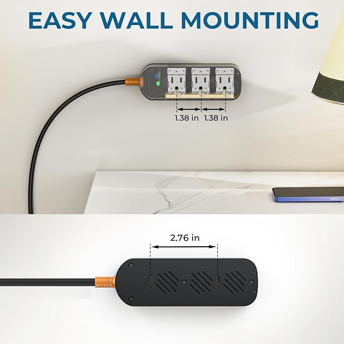 Surge Protector Power Strip,1625W/13A,5Ft Extension Cord with 3 Outlets,Waterproof Class 6 Heavy Duty Extension Cord for Indoor Outdoor,UL FCC IPX6 Listed (Transparent, 5FT)