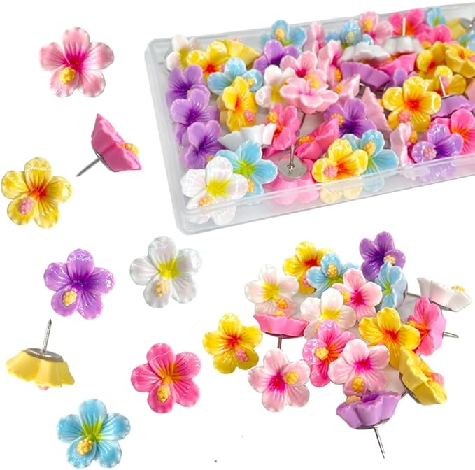 60 pcs Flower Push Pins Cute Decorative Flower Thumbtacks Color Pushpins for Bulletin Cork Board Photo Wall Display Map Home Office Organization