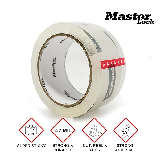 Master Lock Heavy Duty Packing Tape, 2 in x 55 yd, 2.7 Mil Thick Strong Shipping Tape, 6 Clear Tape Rolls
