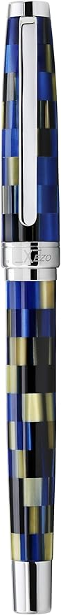 Xezo Urbanite Fountain Pen, Medium Nib. Retro Blue, Black, and Cream Colors with Chrome Plating. Limited Edition and Serialized. No Two Alike