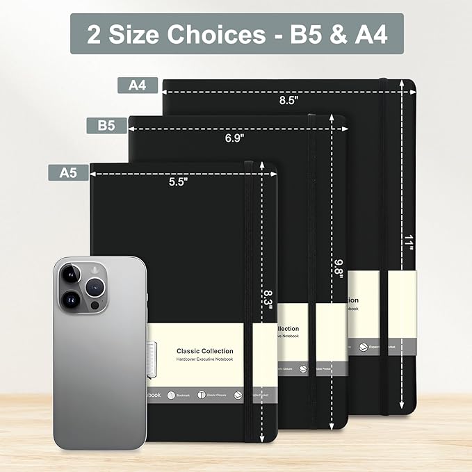 COMIX B5 Lined Journal Notebooks, 240 Pages, 6.9 x 9.8 Inches, Black, Hardcover Journaling Notebooks for Men & Women- Fits for Office, Business, School, Notes Taking & Writing