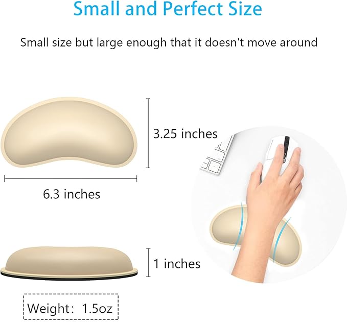 Dapesuom Mouse Wrist Rest, Ergonomic Memory Foam Mouse Wrist Support, Leather Hand Rest Pad Cushion for Gaming, Office, Laptop, Wireless Mouse, Men, Women, Pain Relief & Easy Typing, Colonial White