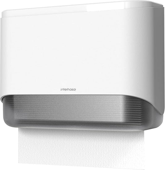 Paper Towel Dispenser Wall Mount Adhesive Multifold Trifold c-Fold Folded Commercial Paper Hand Towel Dispenser for Bathroom 10.8" L x 3.5" W x 8" H (White)