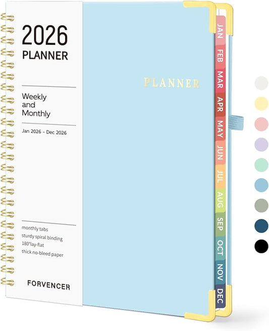 2026 Planner, Forvencer Calendar Planner Weekly and Monthly, January 2026-December 2026, 6" X 8", Hardcover Agenda Book with Tabs, Cute Daily Journal Planning with Inner Pocket, Home College Organizer Notebook for Office School Supplies, A5, Blue