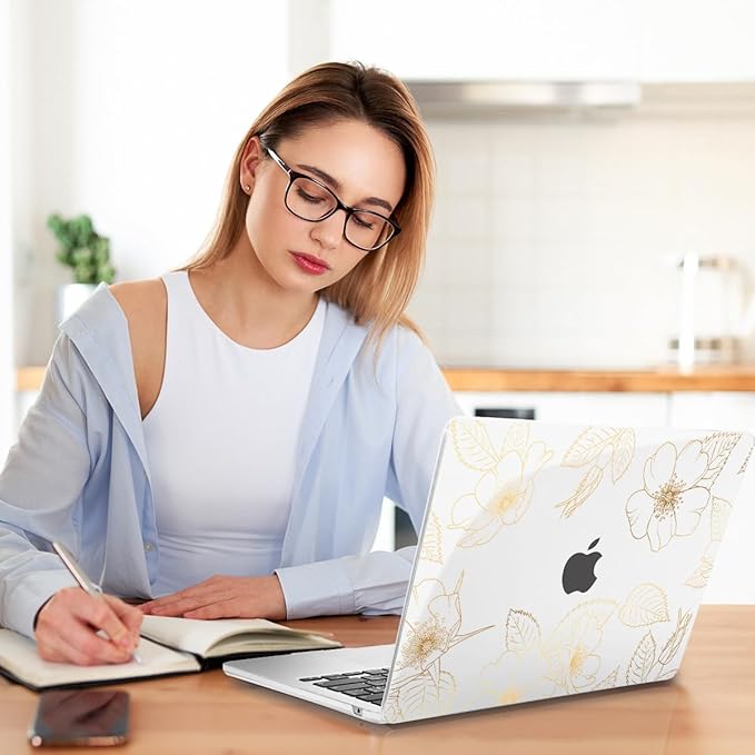 Teryeefi Compatible with MacBook Pro 16 inch Case 2025 2024 2023 2022 2021 M4 M3 M2 M1 A3403 A3186 A2991 A2780 A2485, Plastic Hard Shell&Keyboard Cover&Screen Film&Type C Adapter-Golden Flower