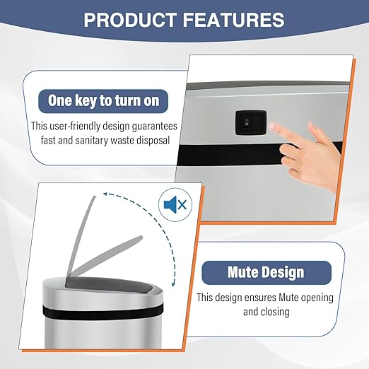 PayLessHere 13 Gallon Automatic Kitchen Trash Can, Touchless Stainless Steel Garbage Can with Lid for Kitchen & Office Waste Bin 50L