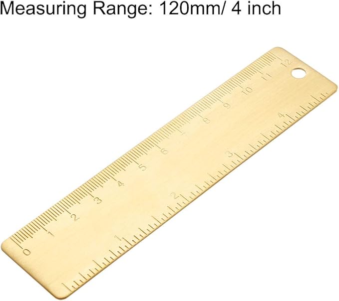 uxcell Straight Brass Ruler 120mm 4 Inches Metric Measurement Tool Drawing Measuring Ruler 1mm Thickness