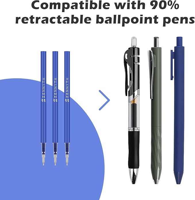 Ddaowanx 10 Pieces Gel Ink Pen Refills, Fine Point 0.5mm Tip Smooth Writing Quick Dry for Journaling Writing School Office Supplies (10 Pcs Gel Pen Refills, Blue)