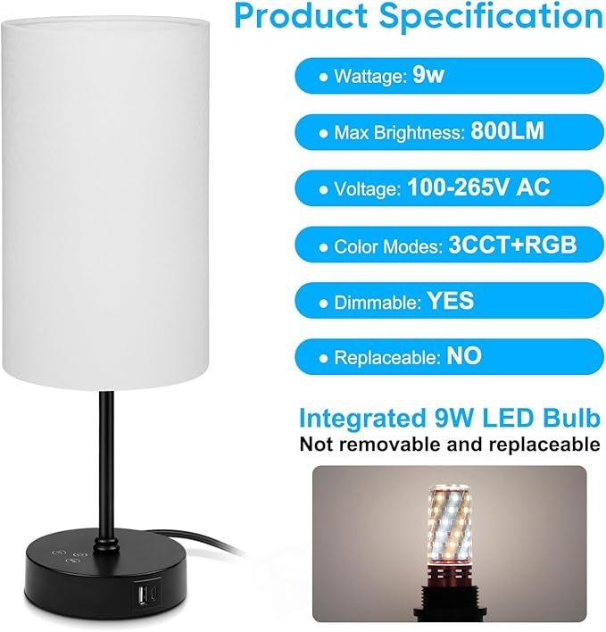 Unicozin 17Inch Table Lamp, 3 CCT 3000K/4500K/6500K & RGB Color Changing, Stepless Dimmable Bedside Lamp for Reading, Ambience Nightstand Light for Home Decor Party, White Shade