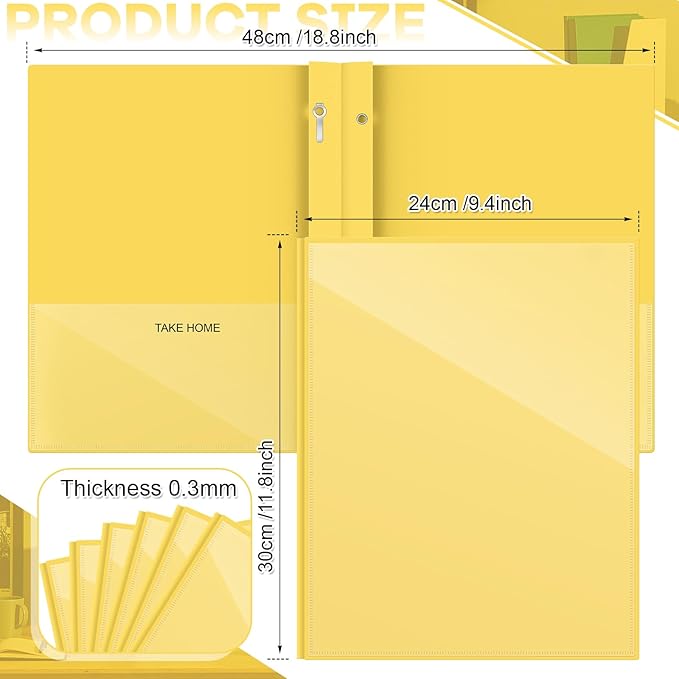 Henoyso 24 Pcs Plastic Folders with Clear Front Pocket and 3 Prong Take Home Plastic 2 Pocket Folder Back to School for Students Parent Teacher Communication for School Office (Yellow)