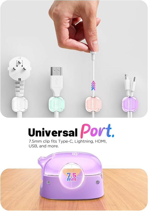 12 Pack Cord Holder Cable Clips,Cord Clips Multicolor [Dual Spring & Clasp Lock],Cute Phone Cord Holder for Nightstand, Chfeila Home Office Organizer Cable Clips for Car Desk Workspace Teen Room Decor