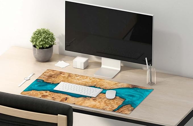 SSOIU Large Mouse Pad, Full Desk XXL Extended Gaming Mouse Pad 35.5" X 15.7", Waterproof Desk Mat with Stitched Edge, Non-Slip Laptop Computer Keyboard Mousepad for Office & Home, Petrified Wood