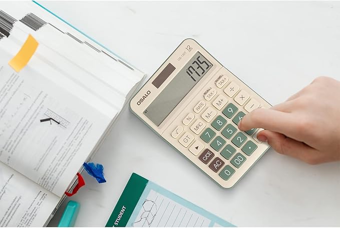 Desktop Calculator Large LCD Display 12 Digit Number Big Button Tax Financial Accounting Calculator, Battery and Solar Powered, for Desk Office Home Business Use(OS-130T Green)