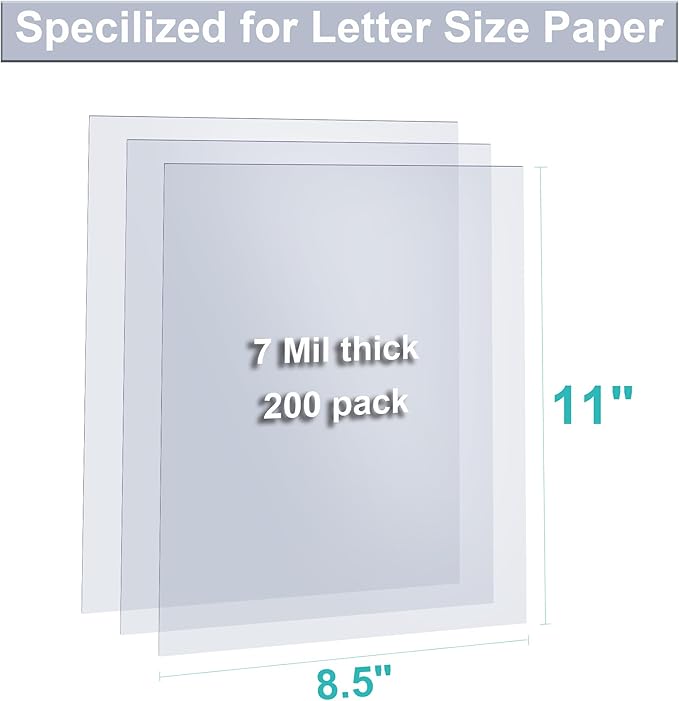200 Pack Ultra Clear Binding Presentation Covers, Clear Covers for Binding, Polythylene Terephthalate,7 Mil,8-1/2 x 11 Inches, Letter Size