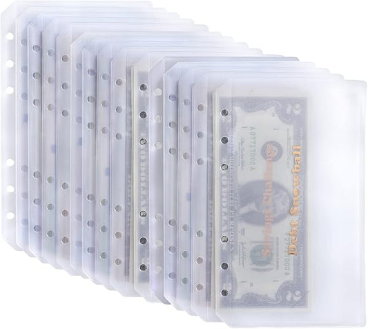 15pcs A6 Binder Pockets with No Zippers, Zipless Budget Envelopes for Cash System, A6 Binder Pouch for 6 Ring Binder, Money Folder Organizer for Cash.