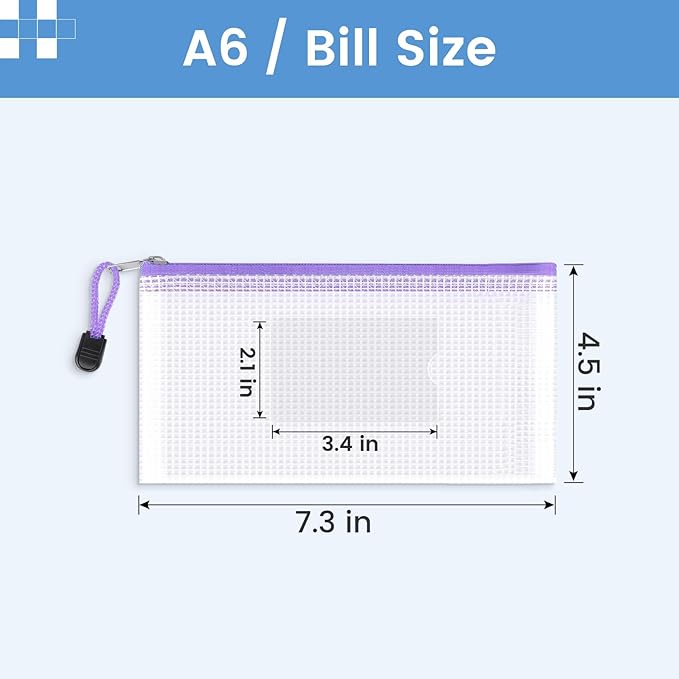 Sooez 24 Pack Mesh Zipper Pouch Bags with Label Pocket, A6 (9.1×4.7 in) Small Pencil Case Pouch for Organizing, Clear Plastic Pencil Pouches Bulk for School Supplies Storage, Money Envelopes for Cash