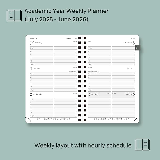 POPRUN Pocket Planner 2025-2026 (Purse Size 4'' x 6.25'') Academic Small Calendar (July 2025 - June 2026) with Hourly Time Slots, 100GSM Thick Papers, Spiral Leather Cover - Night Sky Blue