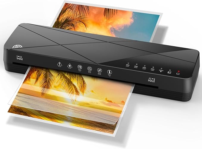 Crenova Laminator Machine 13 inch, Laminating Machine 60s Quick Warm Up Auto Off, Cold Hot Lamination Machine with ABS Jam Free, Laminator for Home Office School, Black