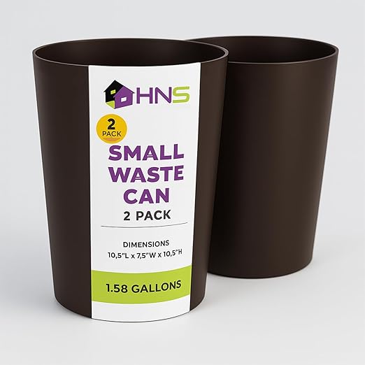 HOLDN’ STORAGE Small Trash Can - Set of 2 Open Top Waste Bin of 1.58 Gallon, Compact Waste Can Perfect for Bathroom, Kitchen, Office, Dorm - Durable Garbage Can - Metallic Brown