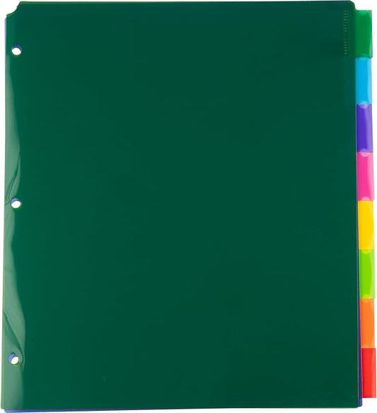JAM Paper Plastic Index Tab Dividers - 8-Tab - 9 3/4 x 11 1/2 - Multicolor - 6 Sets of 8 Tabs/Pack