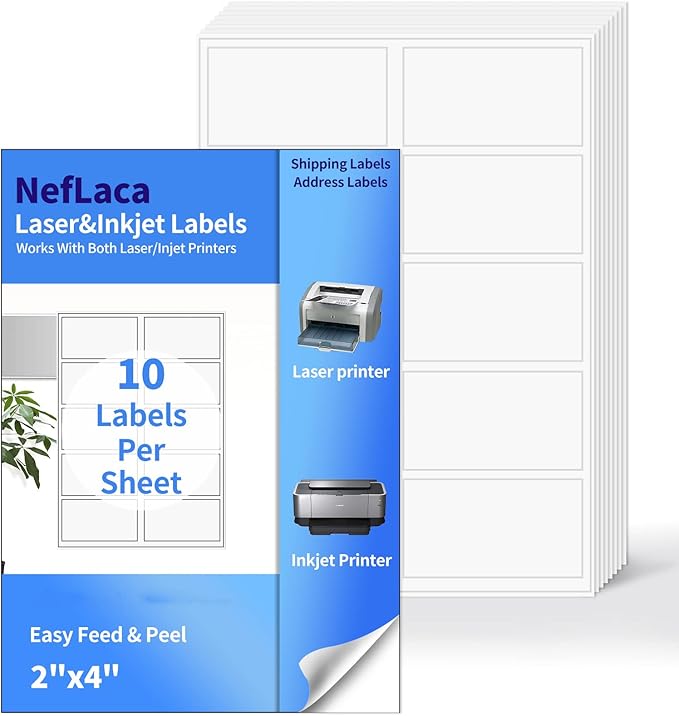 2"x4" Shipping Address Labels, 10-UP Blank Mailing Labels, White Self-Adhesive Customized Stickers for Inkjet and Laser Printer [5000 Sheet, 50000 Labels]