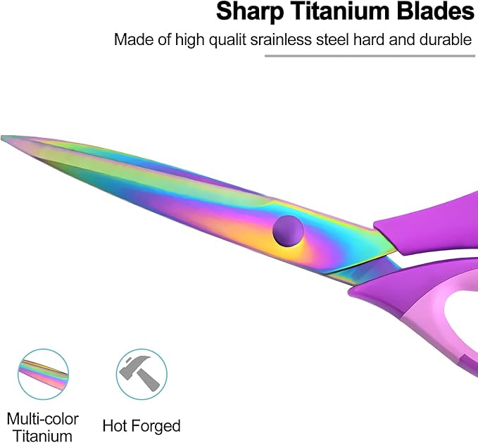 Craft Scissors Set of 3 Pack, All Purpose Sharp Titanium Blades Shears, Comfort Grip Handle, Multipurpose Fabric Scissors Tool Great for Adults, Office, Sewing, School and Home Supplies, Purple