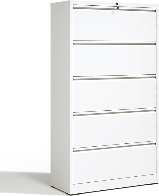 Locking Filing Cabinet with 5 Drawer Heavy Duty Large Metal File Cabinet Home Office Lateral File Cabinets Wide Steel Cabinet for Legal/Letter Size File,Assembly Required